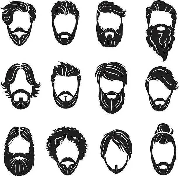 Vector illustration of set of beards and hairs