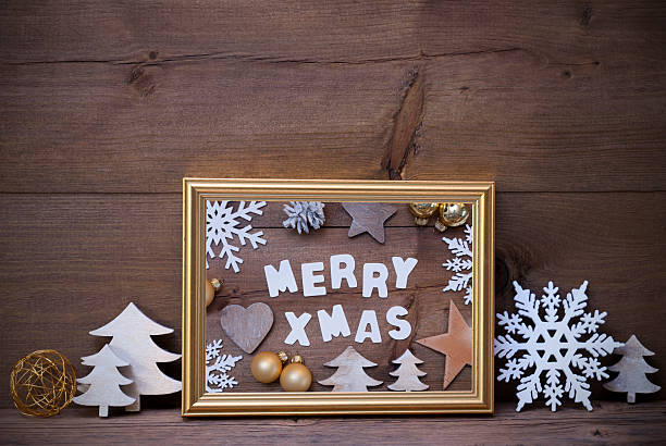 istock Frame With White Christmas Decoration, Merry Xmas 491483484
