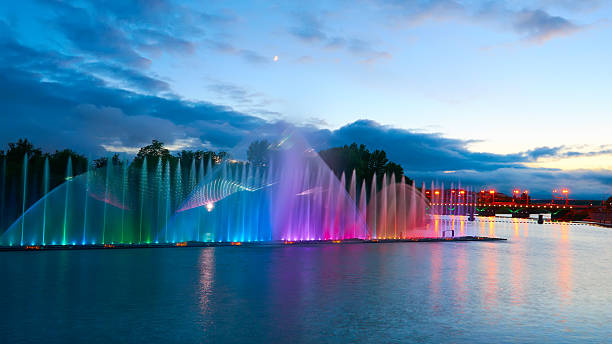 istock Beautiful fountain at night illuminated with blue light. Vinnyts 491485934