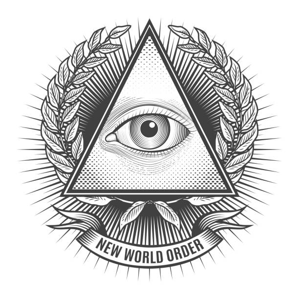 All seeing eye in delta triangle All seeing eye in delta triangle. Pyramid and freemasonry icon, new world order emblem, vector illustration alchemy symbols stock illustrations