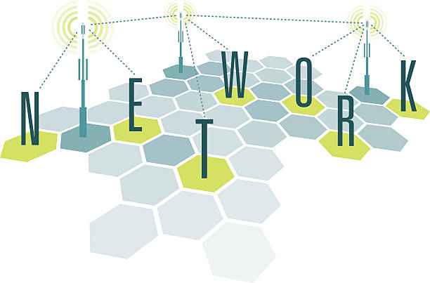 Communication network cells with letters vector art illustration