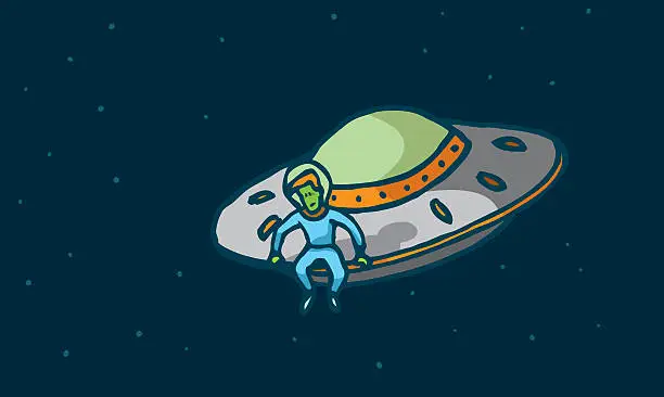 Vector illustration of Funny alien sitting in his spaceship