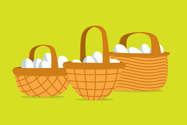 Many eggs put in different basket vector art illustration