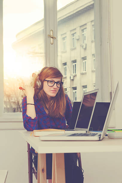 istock Young office-girl surfing on the internet. 491488160