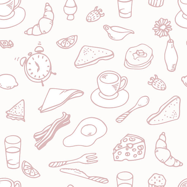 Outline hand drawn breakfast seamless pattern Hand drawn breakfast seamless pattern. outline slyle. Doodle food vector background breakfast stock illustrations