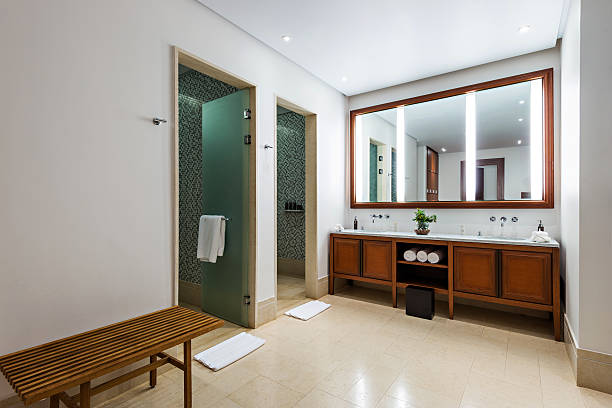 istock Beautiful large bathroom in luxury hotel 491490384
