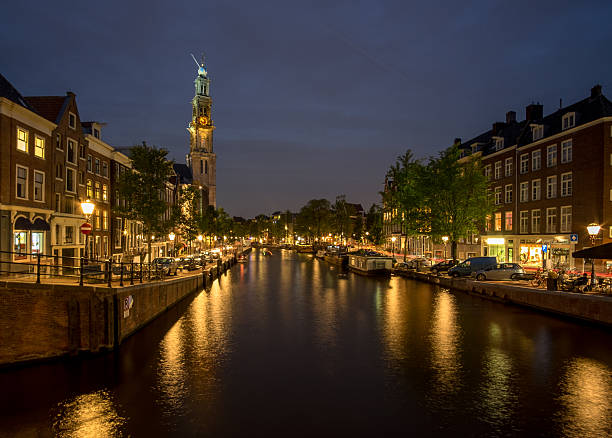 Westerkerk Church in Amsterdam at Night stock photo