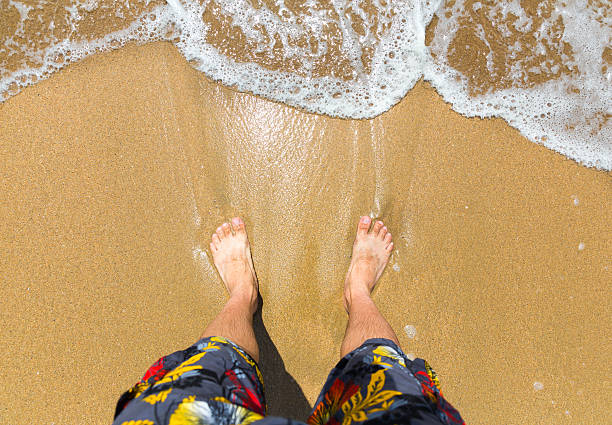 istock Man's feet on the beach 491499424