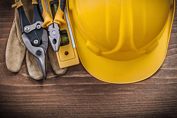 istock Building helmet steel cutter pliers construction level safety gl 491499488