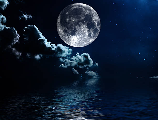 istock Night sky with stars and full moon background 491499526