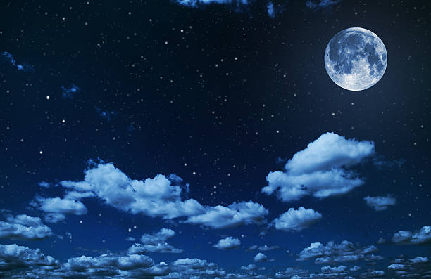 istock Night sky with stars and full moon background 491499628