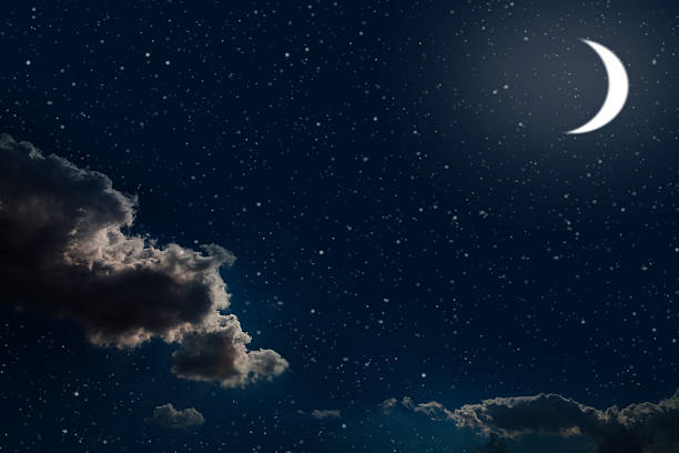 istock Night sky with stars and full moon background 491500084