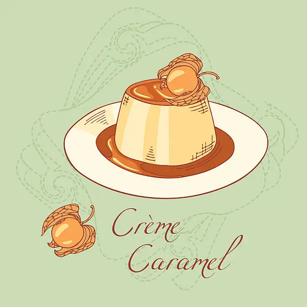 Vector illustration of Creme caramel dessert isolated in vector