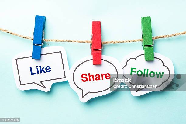 Like Share Follow Stock Photo - Download Image Now - Social Media, Connection, Marketing