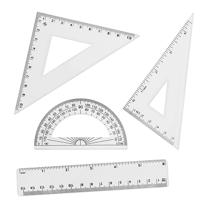 Geometry Tools - Rulers and Protractor isolated on white (excluding the shadow)