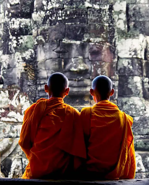 Contemplating Monk Angkor Wat Siem Reap Cambodia