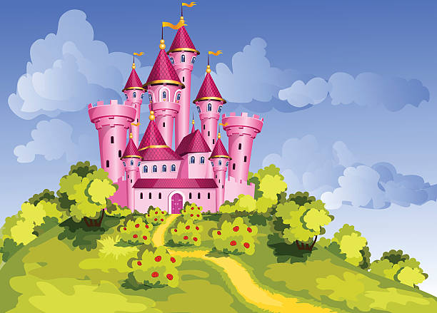 illustrazioni stock, clip art, cartoni animati e icone di tendenza di castello di fiaba rosa - castle fairy tale illustration and painting fantasy