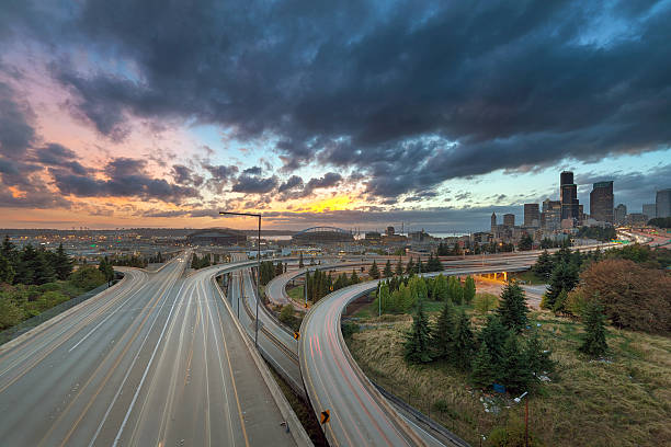 istock Colorful Sunset Over Seattle Skyline 491513996