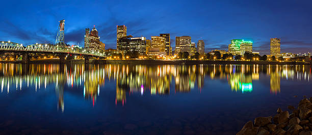 istock Portland Skyline during Blue Hour Panorama 491514142