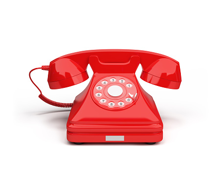 Old-fashioned red telephone. 3D image. White background.