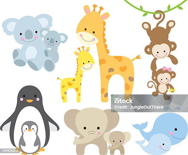 Animal And Baby Set Stock Illustration - Download Image Now - Young Animal, Cute, Animal