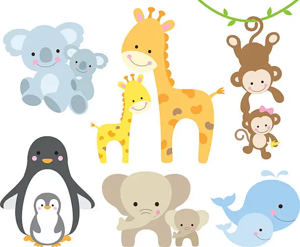 Vector illustration of Animal and Baby Set