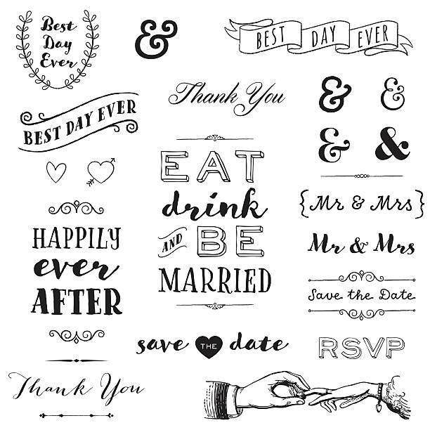hand drawn wedding typography collection of hand drawn wedding typography messages and graphics filligree stock illustrations