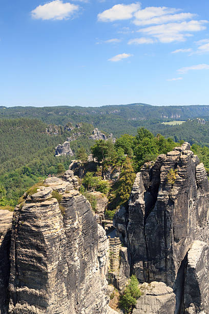 istock Panorama with typical rock pinnacles at Bastei, Saxon Switzerland 491518584