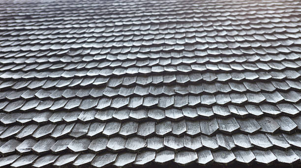 istock Old wooden shingle roof 491525814