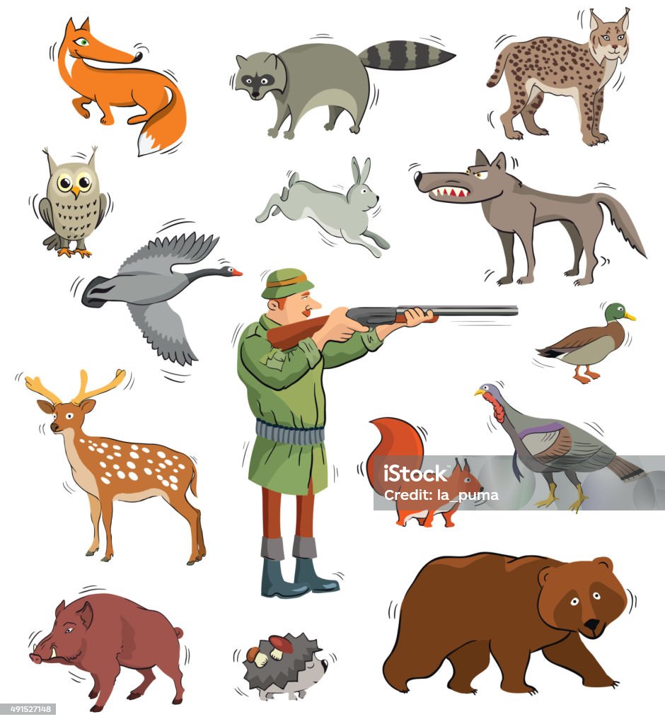 Hunter And Wild Animals Stock Illustration - Download Image Now - Bear,  Duck - Bird, Duck Meat - iStock