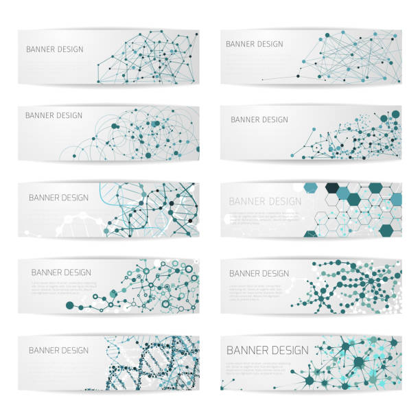 molekülstruktur und dna-vektor-banner - chemistry molecular structure dna cell stock-grafiken, -clipart, -cartoons und -symbole