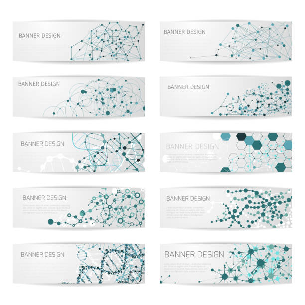 Molecular structure and DNA vector banners Molecular structure and DNA vector banners. Card and brochure, atom and molecule, chemistry science illustration science and technology stock illustrations