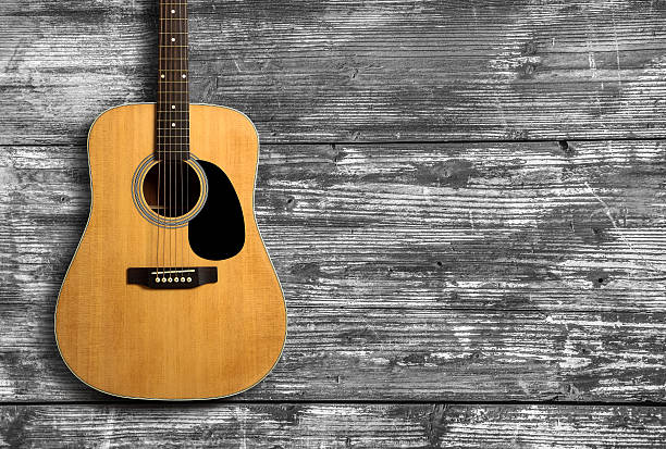 istock Acoustic guitar on wooden background 491528912