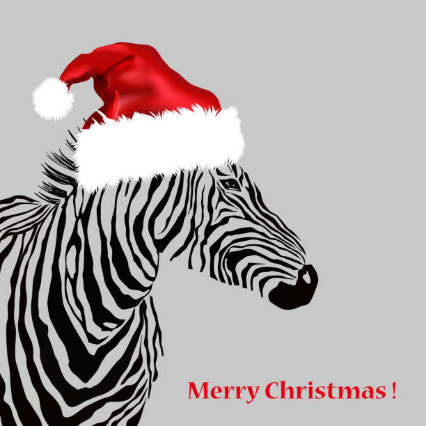 istock Animal illustration of vector zebra silhouette with christmas hat 491529472