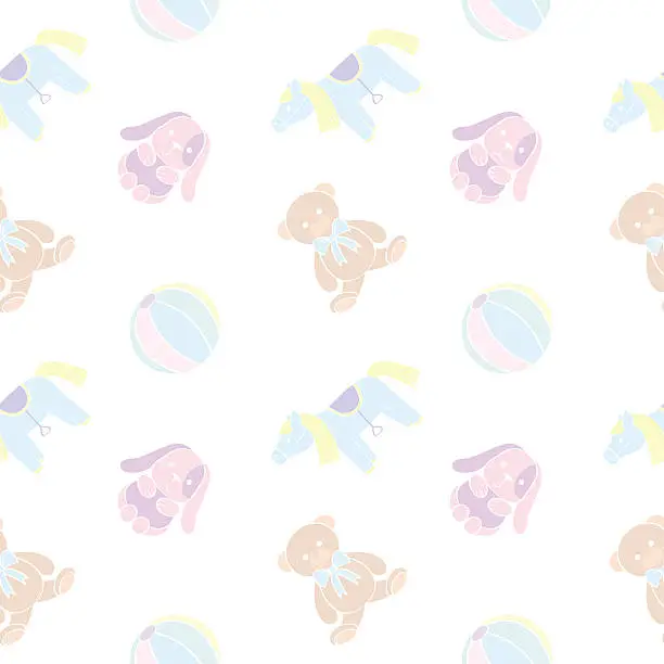 Vector illustration of Cuddly toys. Seamless pattern in pale colors.