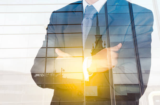 istock Double exposure of success businessman 491532034