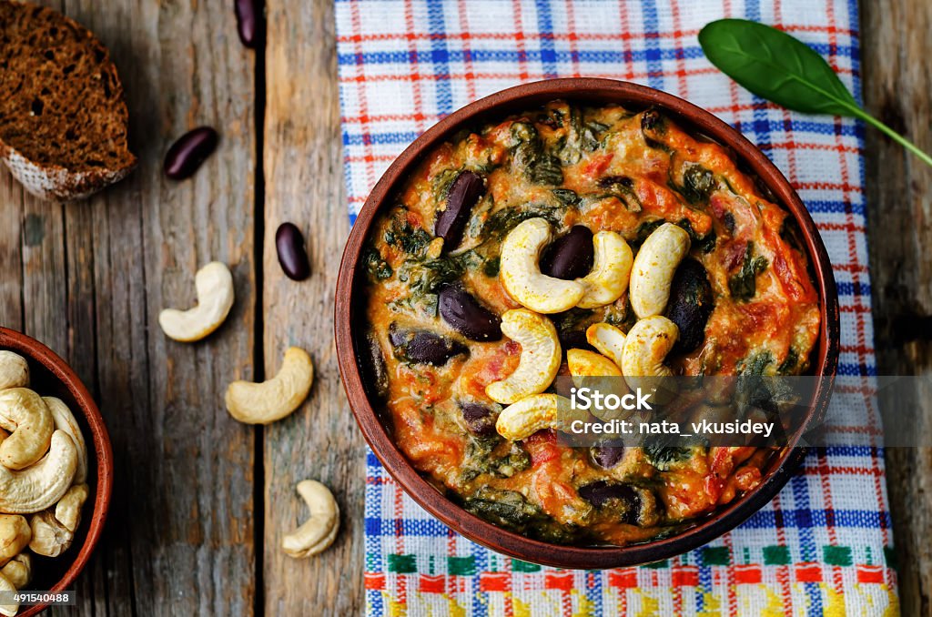cashew butter spinach and red bean stew cashew butter spinach and red bean stew. toning. selective focus 2015 Stock Photo