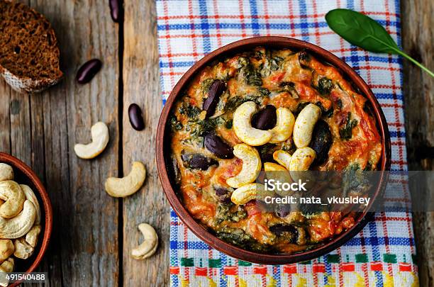 Cashew Butter Spinach And Red Bean Stew Stock Photo - Download Image Now - 2015, American Culture, Bean