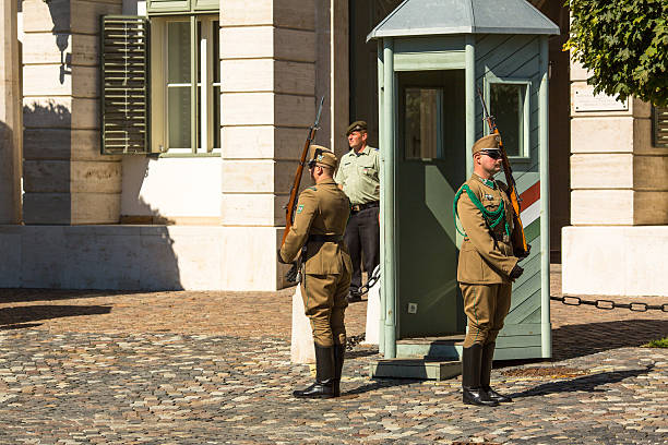 troca da guarda no palácio presidencial em budapeste, hungria - sandor palace - fotografias e filmes do acervo