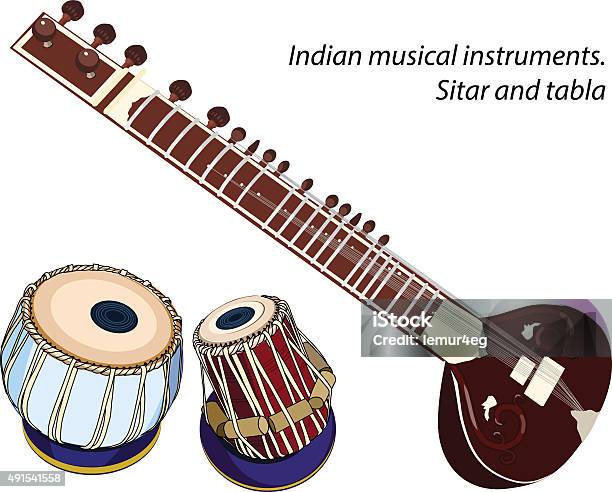 Indian Musical Instruments Sitar And Tabla Stock Illustration - Download Image Now - Tabla, Culture of India, Classical Style