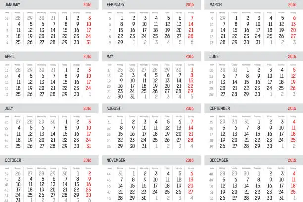 Vector illustration of Calendar 2016