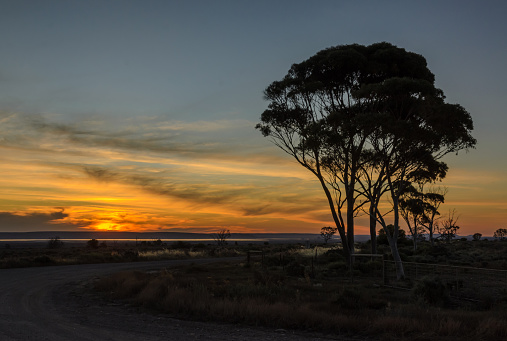 Dramatic sky sunset at Winton Wetlands near Benalla, rural Victoria