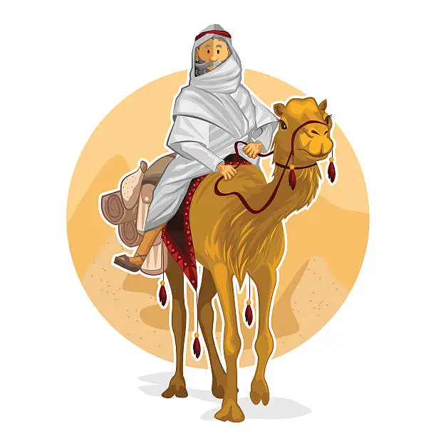 Vector illustration of Arabian Bedouin Riding A Camel, Islamic Al Hijra