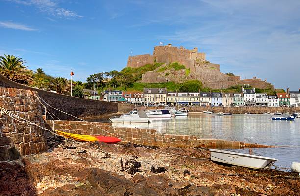Jersey, Channel Islands Mont Orgueil Castle at Gorey, Jersey, Channel Islands, Great Britain. jersey england stock pictures, royalty-free photos & images