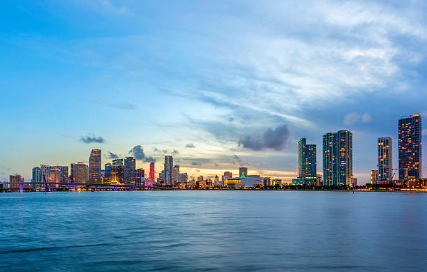 istock Miami city skyline panorama at dusk 491562162