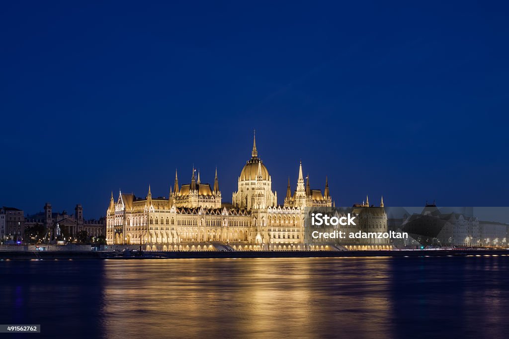 The Hungarian Parliament building in Budapest Hungarian Parliament at night 2015 Stock Photo