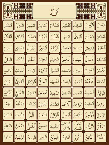 99 Names of Allah in Islam Arabic 99 names of Allah in Islam. allah stock illustrations