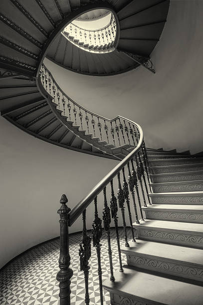 istock Classic staircase in black and white 491563276