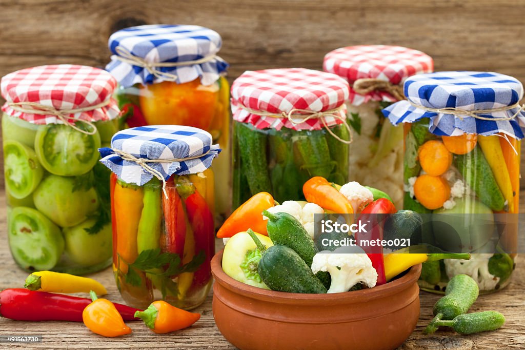 Winter store Winter stores, vegetables in jars Pickled Stock Photo