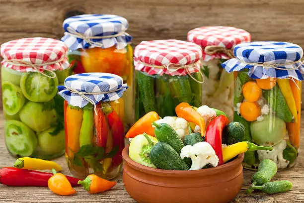 Winter stores, vegetables in jars